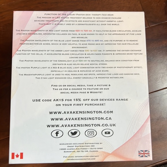 New Ava Kensington Luxury 7 Colour Photon Skin Therapy Hands Free Face Mask. - Picture 4 of 4